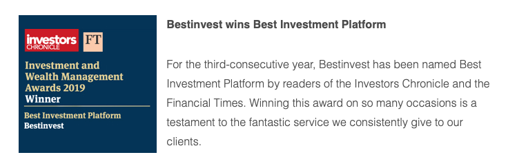 Our Tilney BestInvest platform wins Best Fund Platform 2019 – for the third year running!